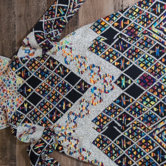 On Blue Aztec Long Hooded Cardigan Sweater Size Small Multicolor Rainbow - Picture 8 of 13